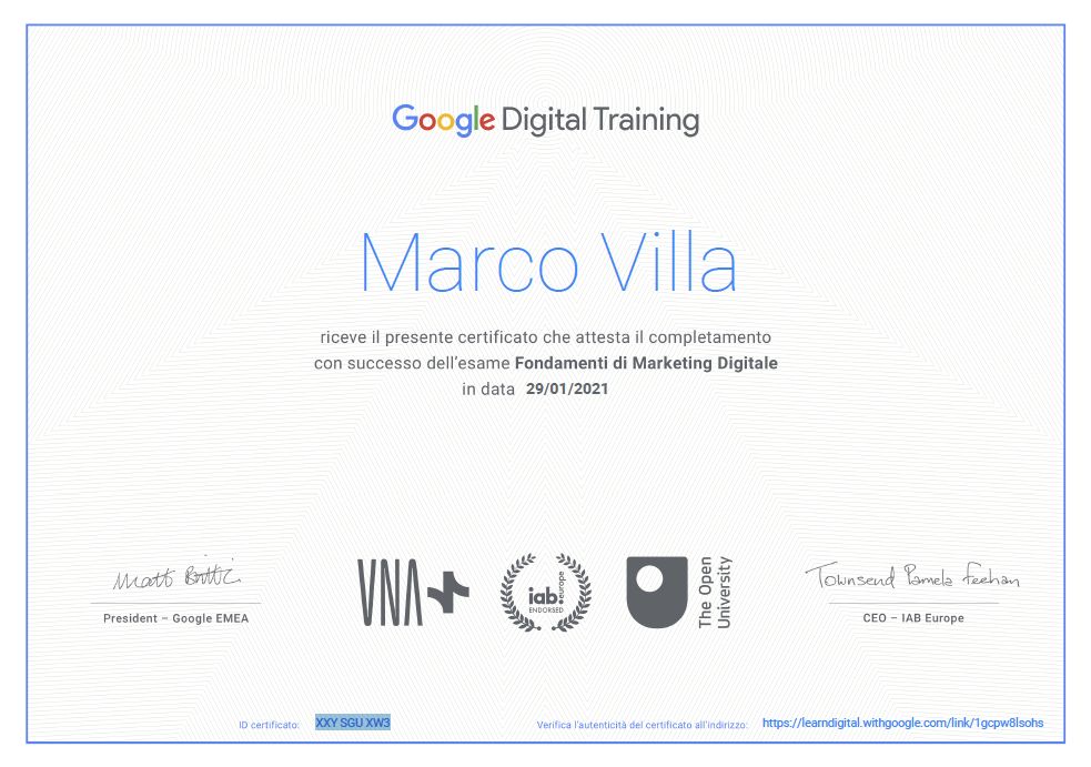 Digital marketer certificato da Google LLC